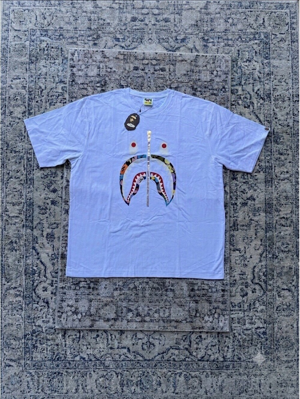 A BATHING APE Bape Multi Camo Shark Tee Men's Size 2XL White